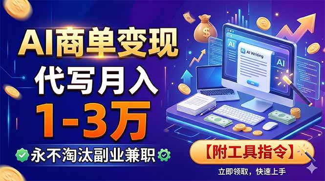 (19102期)AI商单变现,靠代写月入1-3万,永不淘汰副业兼职【附工具指令】-智云网