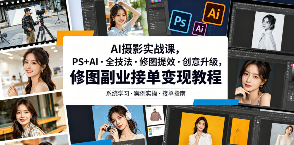 AI摄影实战课，PS+AI・全技法・修图提效・创意升级，修图副业接单变现教程-智云网
