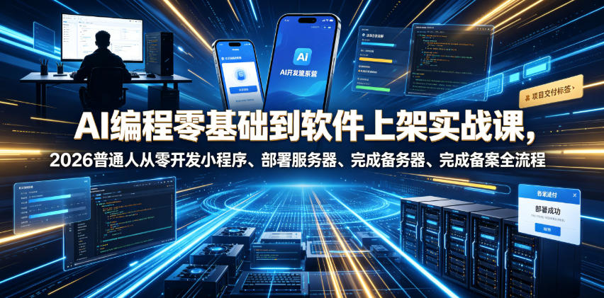 AI编程零基础到软件上架实战课,2026普通人从零开发小程序、部署服务器、完成备案全流程项目落地教程-智云网