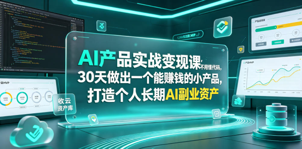 AI产品实战变现课,不用懂代码,30天做出一个能賺钱的小产品,打造个人长期AI副业资产-智云网