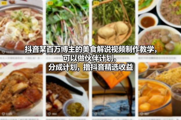 抖音某百万博主的美食解说视频制作教学，可以做伙伴计划，分成计划，撸抖音精选收益（更新）-智云网