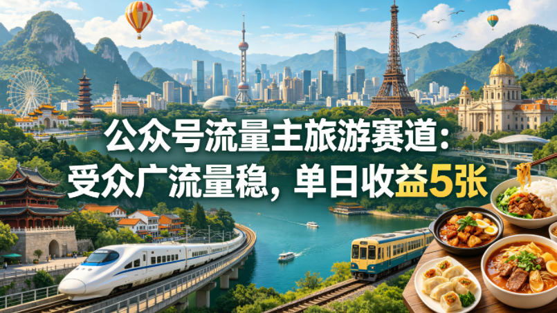 公众号流量主之旅游赛道,受众广+流量稳,平均单日收益5张+-智云网