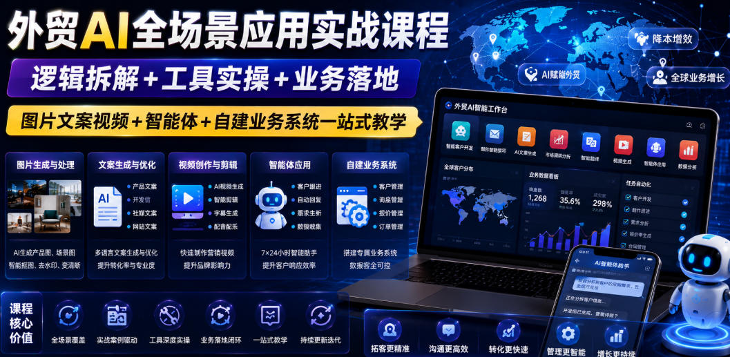 外贸AI全场景应用实战课程|逻辑拆解+工具实操+业务落地,图片文案视频+智能体+自建业务系统一站式教学-智云网