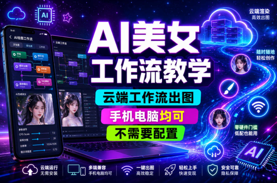 AI美女工作流教学，云端工作流出图，手机电脑均可，不需要配置，快速起号涨粉-智云网