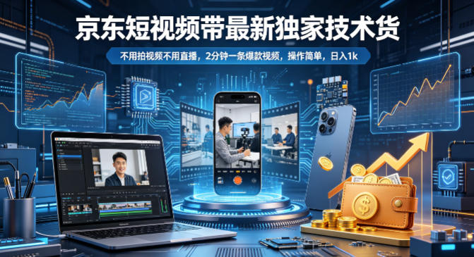 京东短视频带货最新独家技术,不用拍视频不用直播,2分钟一条爆款视频,操作简单,日入1k+【揭秘】-智云网