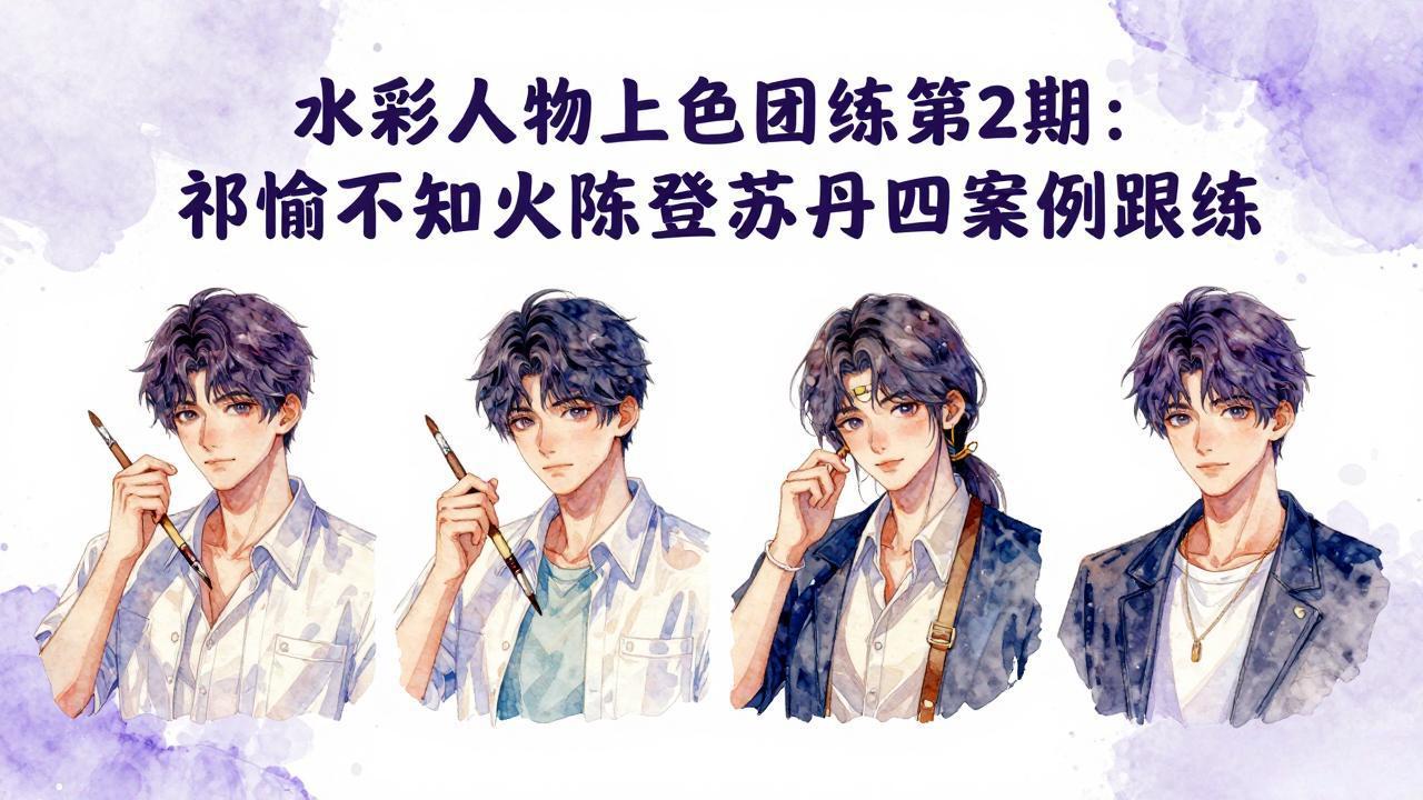 水彩人物上色团练第2期:祁煜不知火陈登苏丹四案例跟练,手把手提升绘画能力-智云网