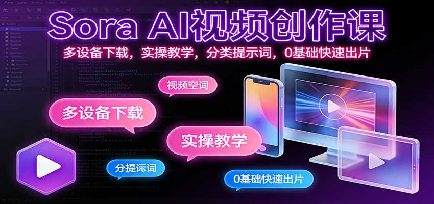 Sora AI视频创作课：多设备下载，实操教学，分类提示词，0基础快速出片-智云网