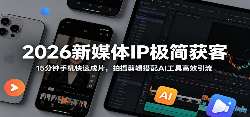 2026新媒体IP极简获客：15分钟手机快速成片，拍摄剪辑搭配AI工具高效引流-智云网