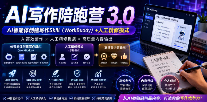 AI写作陪跑营3.0,Ai智能体创建写作skill(workbuddy)+人工手写模式(手搓模式),去除AI痕迹(头条号、公众号、百家号)-智云网