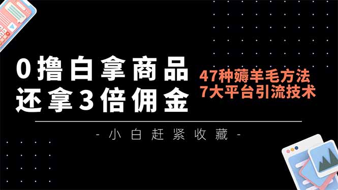 0撸白拿商品，还拿3倍佣金，47种薅羊毛方法，7大平台全方位引流技术教学，精专月入过万-智云网