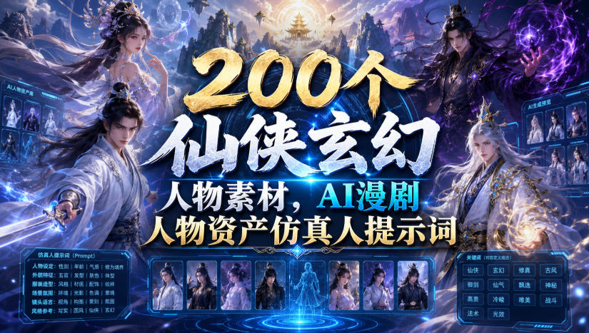 200个仙侠玄幻人物素材，AI漫剧人物资产仿真人提示词-智云网