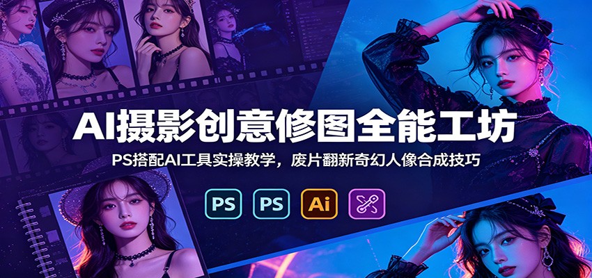 AI摄影创意修图全能工坊:PS搭配AI工具实操教学,废片翻新奇幻人像合成技巧-智云网