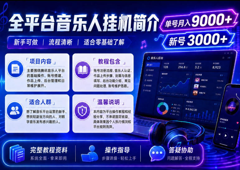 全平台音乐类挂G，单机单号月入9000+，可矩阵，可工作室放大操作【揭秘】-智云网