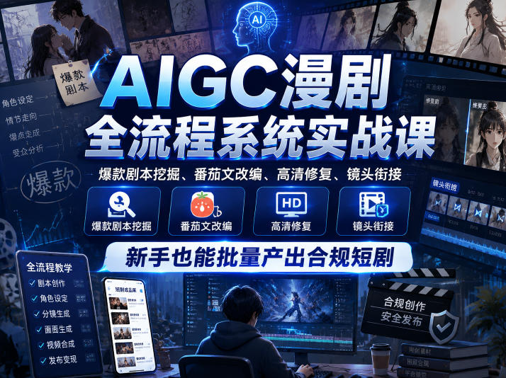 AIGC漫剧全流程系统实战课，爆款剧本挖掘、番茄文改编、高清修复、镜头衔接，新手也能批量产出合规短剧-智云网