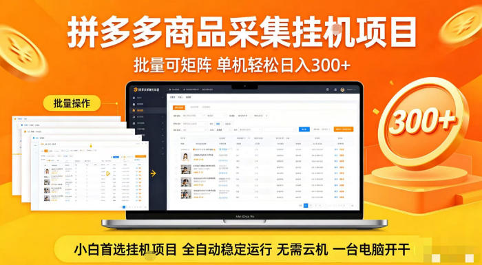 拼多多商品信息全自动采集项目,批量可矩阵,单机轻松日入300+,无需云机一台电脑开干【揭秘】-智云网
