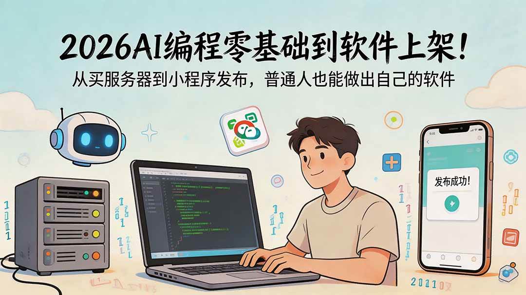 （18905期）2026AI编程零基础到软件上架！从买服务器到小程序发布，普通人也能做出自己的软件-智云网
