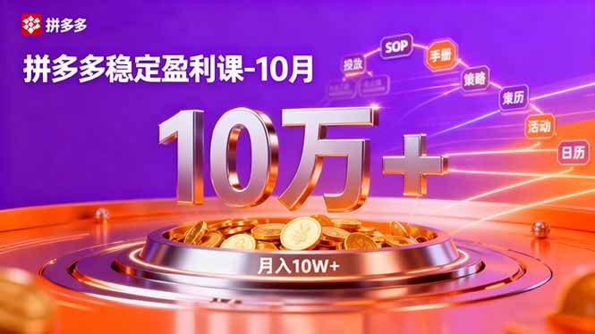 拼多多稳定盈利课-10月，强付费SOP+微付费高投产+活动矩阵，单店月入10万+-智云网