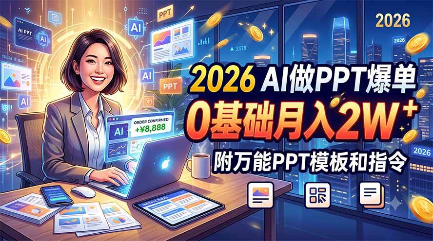 （19284期）2026 AI做PPT爆单，0基础月入2W，附万能PPT模板和指令-智云网
