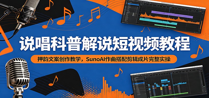 说唱科普解说短视频教程:押韵文案创作教学,SunoAI作曲搭配剪辑成片完整实操-智云网