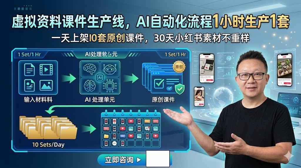 (19091期)虚拟资料课件生产线,AI自动化流程1小时生产1套,一天上架10套原创课件,30天小红书素材不重样-智云网