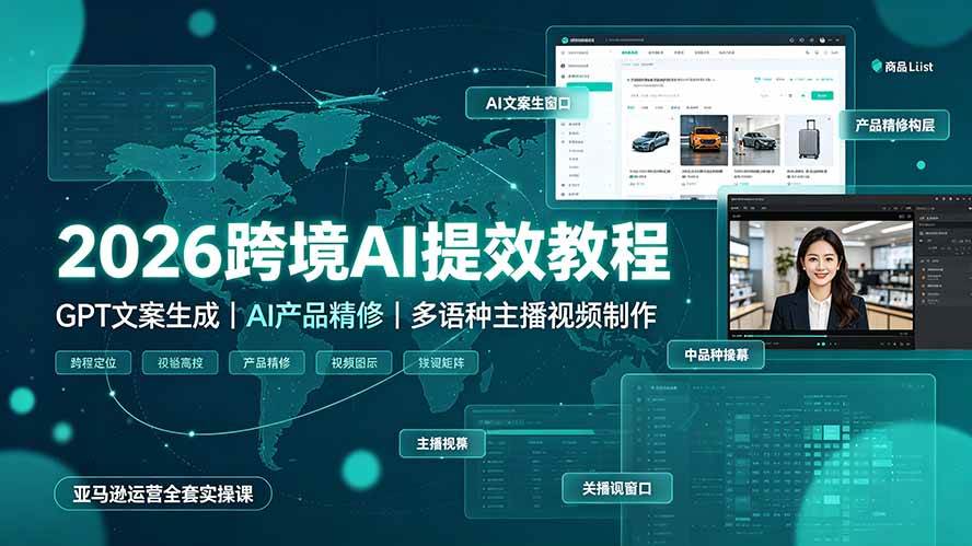 （19286期）2026跨境AI提效教程·GPT文案生成｜AI产品精修｜多语种主播视频制作，亚马逊运营全套实操课-智云网