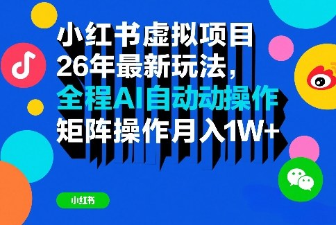 小红书虚拟项目26年最新玩法,全程AI自动操作,矩阵操作月入1W+【揭秘】-智云网