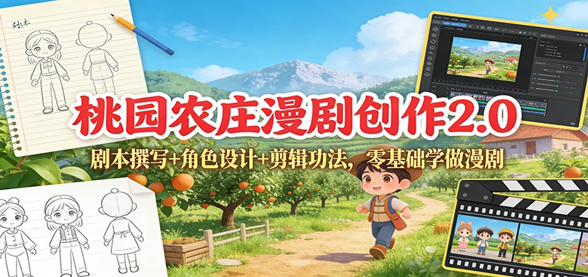 桃园农庄漫剧创作2.0：剧本撰写+角色设计+剪辑功法，零基础学做漫剧-智云网