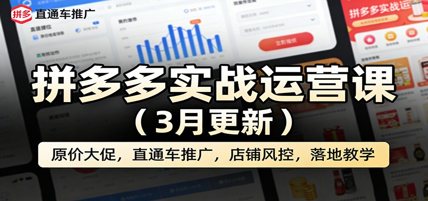 拼多多实战运营课（3月更新）：原价大促，直通车推广，店铺风控，落地教学-智云网