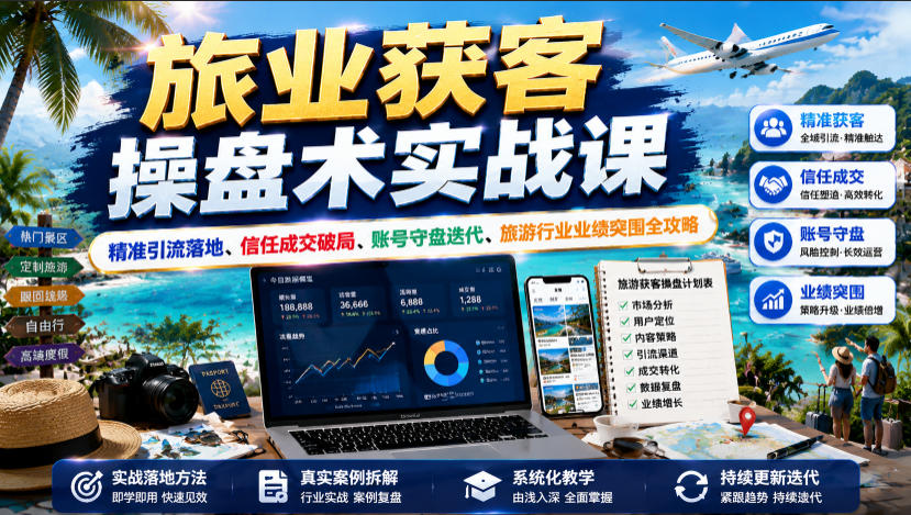 旅业获客操盘术实战课|精准引流落地、信任成交破局、账号守盘迭代、旅游行业业绩突围全攻略-智云网