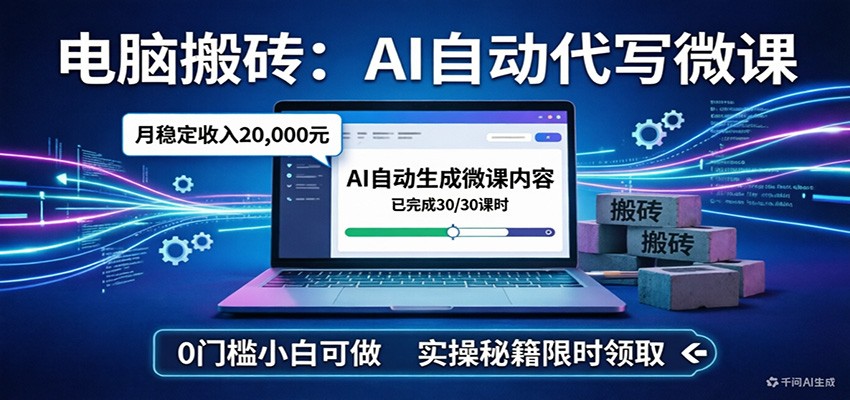 电脑搬砖AI自动代写微课，月稳定2W，0门槛小白可做，实操秘籍-智云网