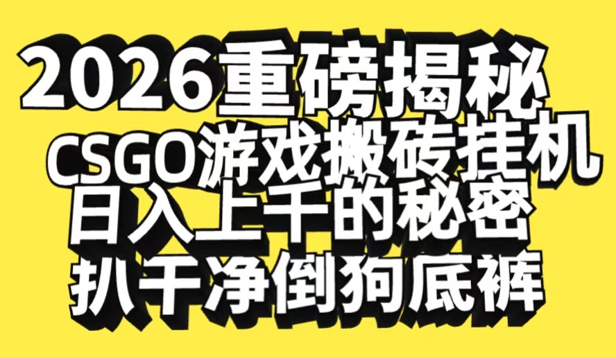 2026开年重磅解密,CSGO游戏搬砖挂机日入上千的秘密,把倒狗的底裤扒干 2026开年重磅解密,CSGO游戏搬砖挂机日入上千的秘密,把倒狗的底裤扒干