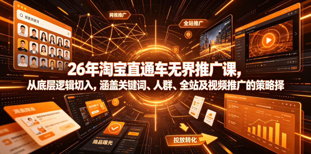 26年淘宝直通车无界推广课,从底层逻辑切入,涵盖关键词、人群、全站及视频推广的策略选择-智云网