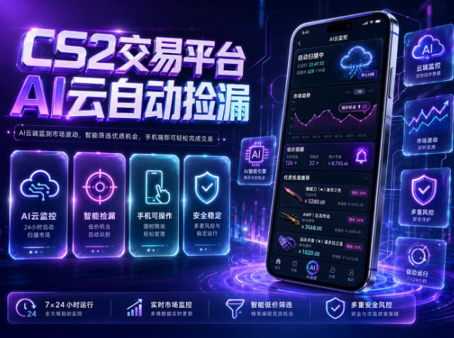 CS2交易平台AI云自动捡漏，多年稳定运行，无需手机，支持任何形式验证，日入300+【揭秘】-智云网