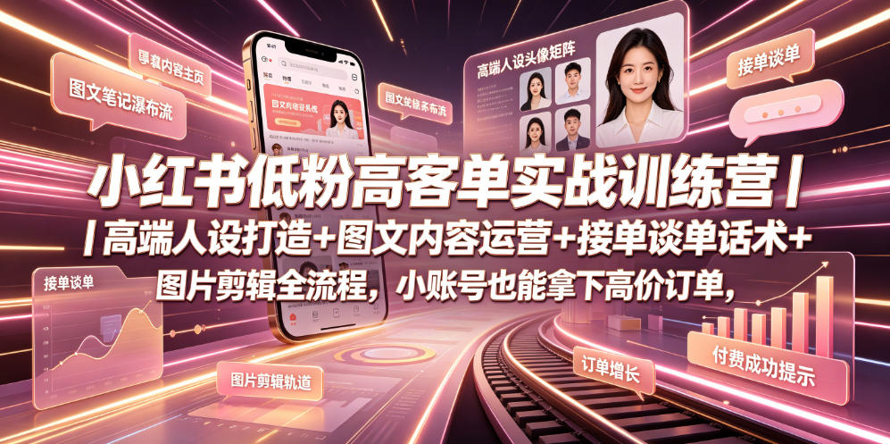 小红书低粉高客单实战训练营|高端人设打造+图文内容运营+接单谈单话术+图片剪辑全流程,小账号也能拿下高价订单-智云网