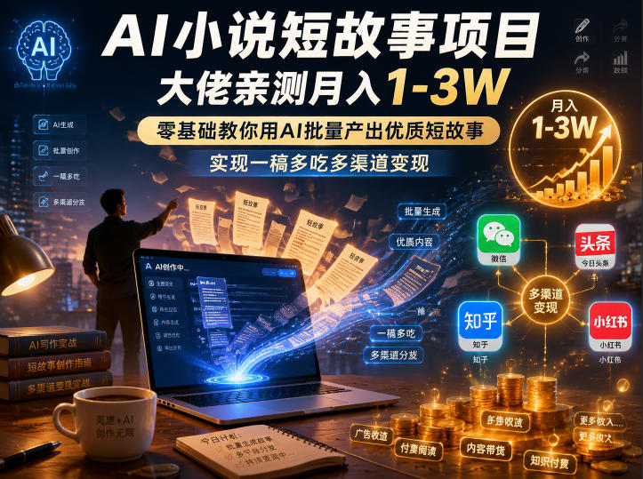 AI小说短故事项目,大佬亲测月入1-3W,零基础教你用AI批量产出优质短故事,实现一稿多吃多渠道变现(更新0624)-智云网
