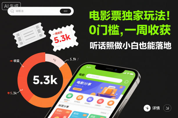 电影票独家玩法！0门槛，一周收获5.3k，听话照做小白也能落地【揭秘】-智云网