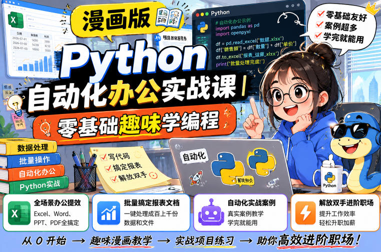 漫画版Python自动化办公实战课|零基础趣味学编程,全场景办公提效、批量搞定报表文档、解放双手进阶职场-智云网