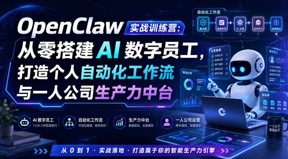OpenClaw实战训练营:从零搭建AI数字员工,打造个人自动化工作流与一人公司生产力中台-智云网