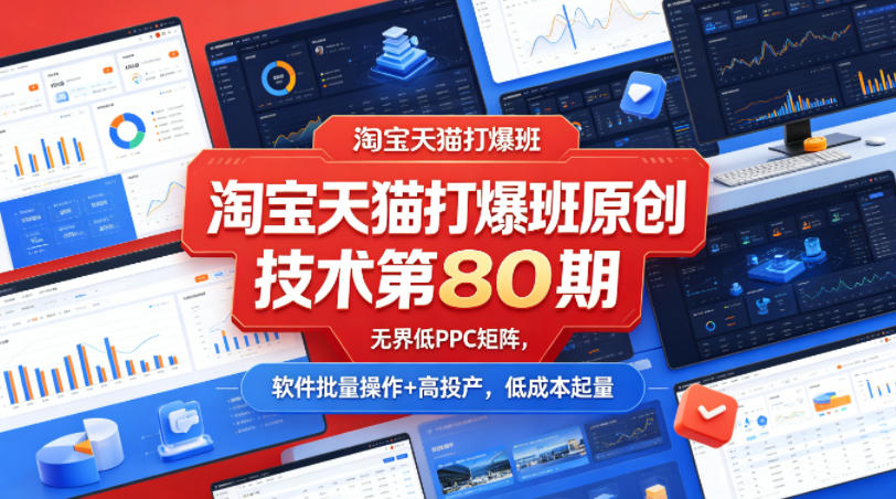 淘宝天猫打爆班原创技术第80期,无界低PPC矩阵,软件批量操作+高投产,低成本起量